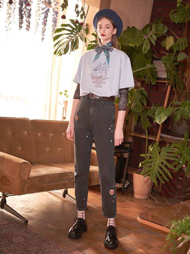 Planet Embroidered Jeans